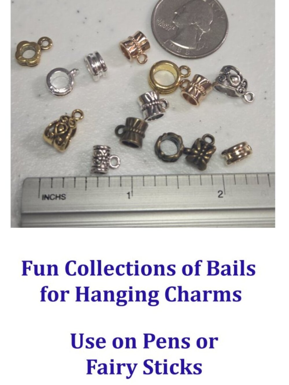 Fun Collections of Metal Bails for Hanging Charms - Use on Pens or Fairy Sticks